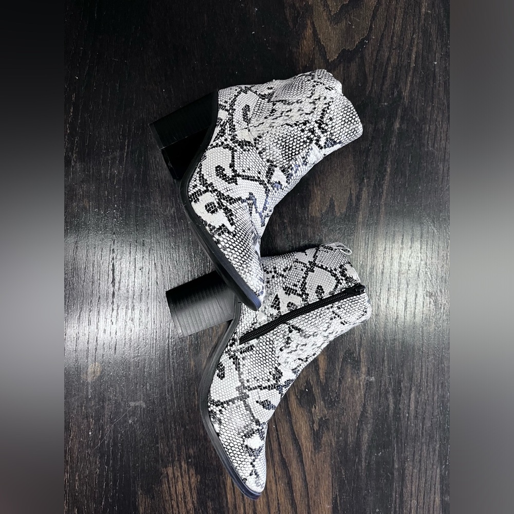 Faux White Snake Skin Boots.